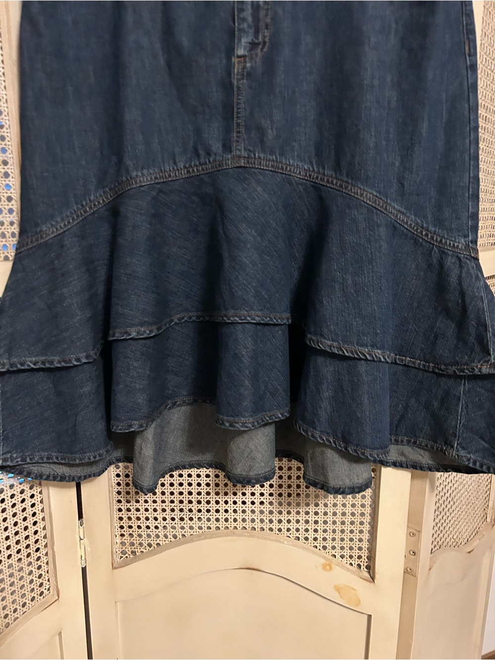 Ralph Lauren Dark Blue Denim Ruffle-Hem A-Line Skirt - Picture 5 of 5